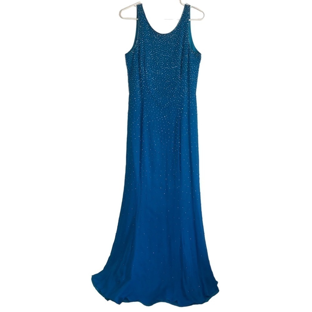 Blue Silk Gala Formal Dress Shimmering Sequins Size 10